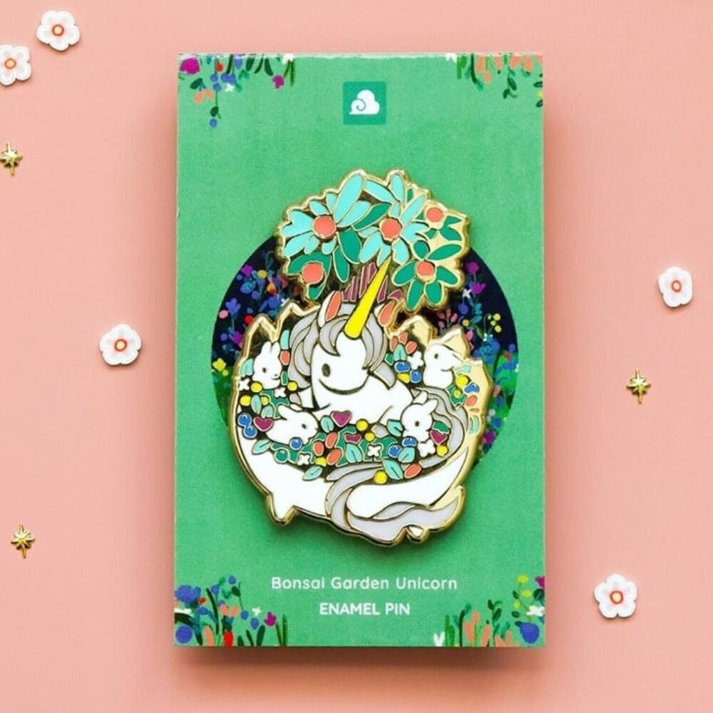 Unicorn Enamel Pin - Fantasy Bonsai Garden -‎ Mythical Creature Jewelry & Brooch